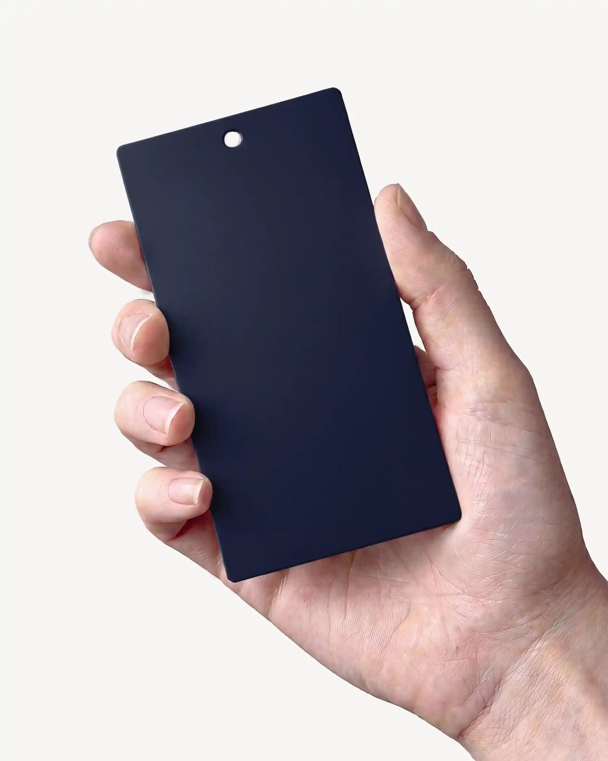 Hand, das eine Farbprobe in Marineblau PILOTIS hält