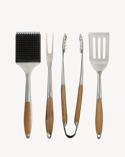 Set aus 4 Edelstahl- und Akazienholz-Utensilien