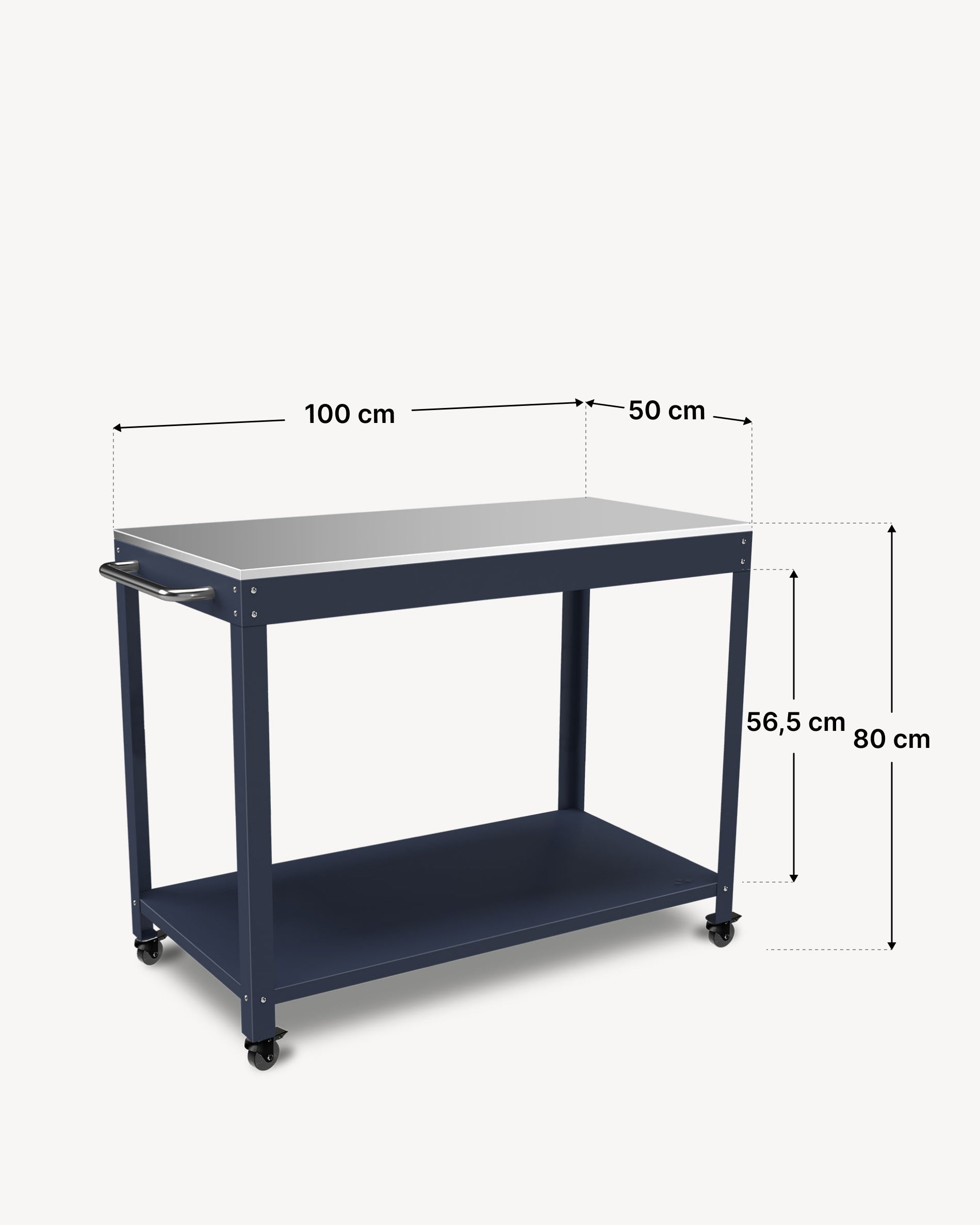 Maßskizze der Metall-Ablage Kokko 100 × 50 cm, Farbe Navy.
