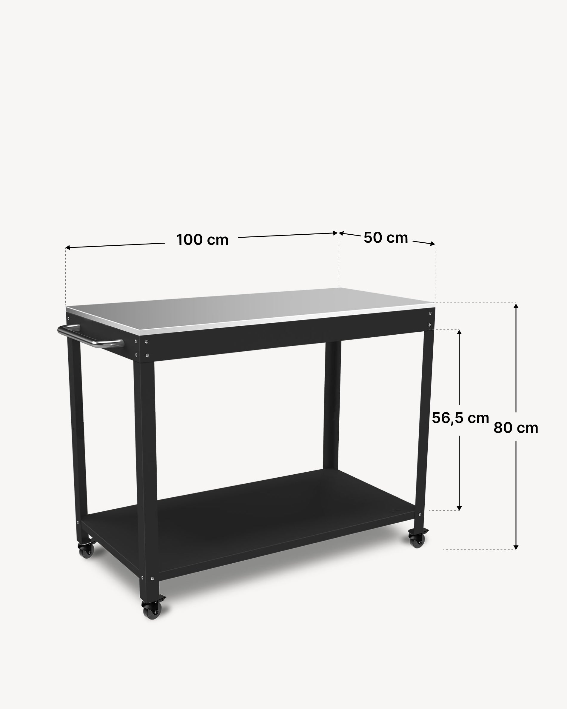 Maßskizze der Metall-Ablage Kokko 100 × 50 cm, Farbe Schwarz.
