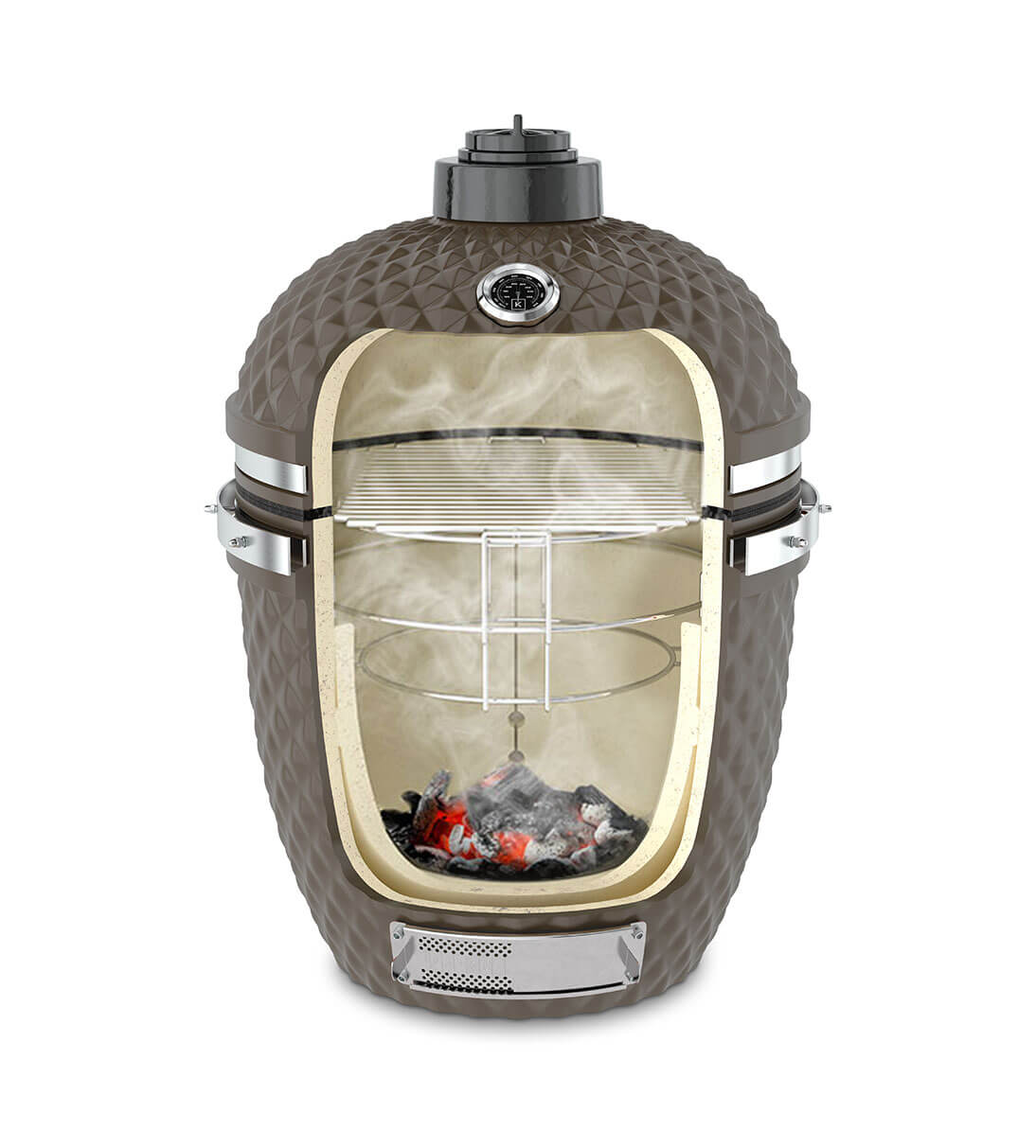 Vertikalschnitt eines grünen Kokko Kamado